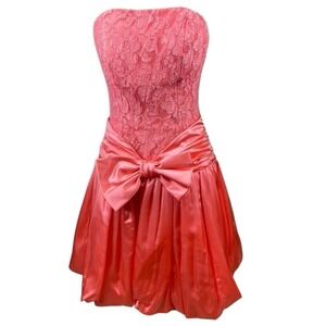 VTG‎ 80s SCARLETT NITE Womens Dress (8) Pink Lace Satin Prom Mini Bow ILGWU USA